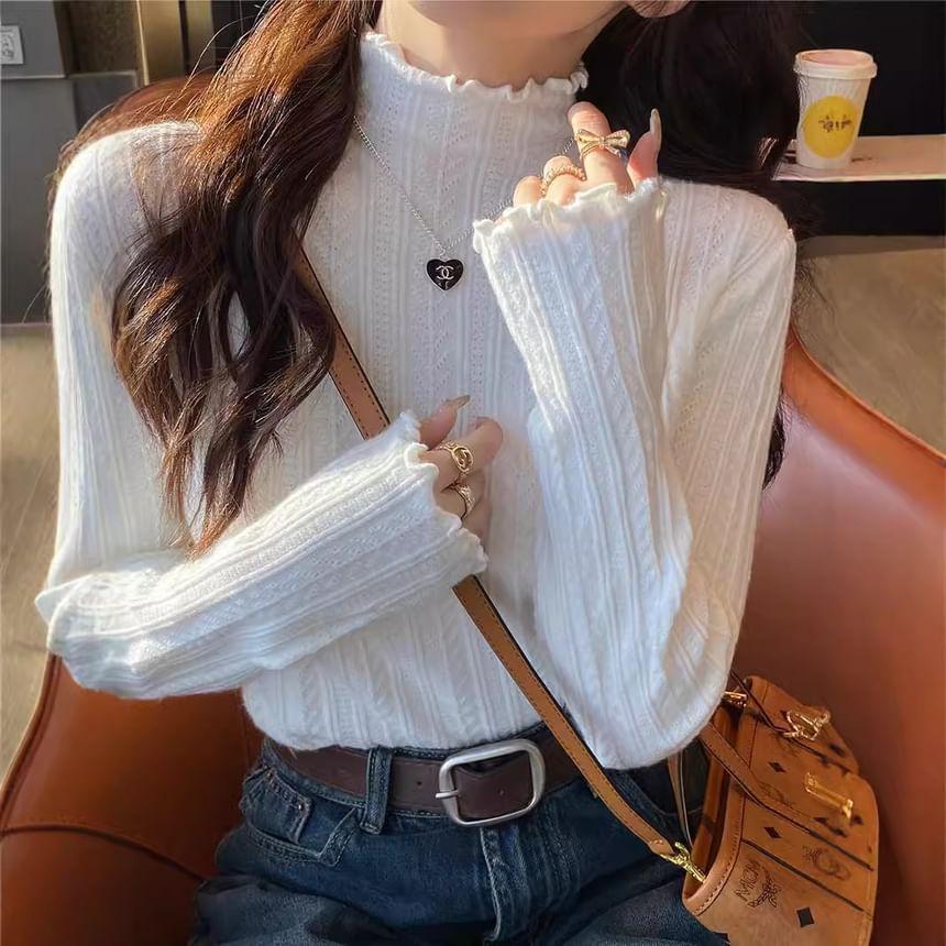 Lettuce-Edge Mock-Neck Knit Top in 9 Colors Product Image