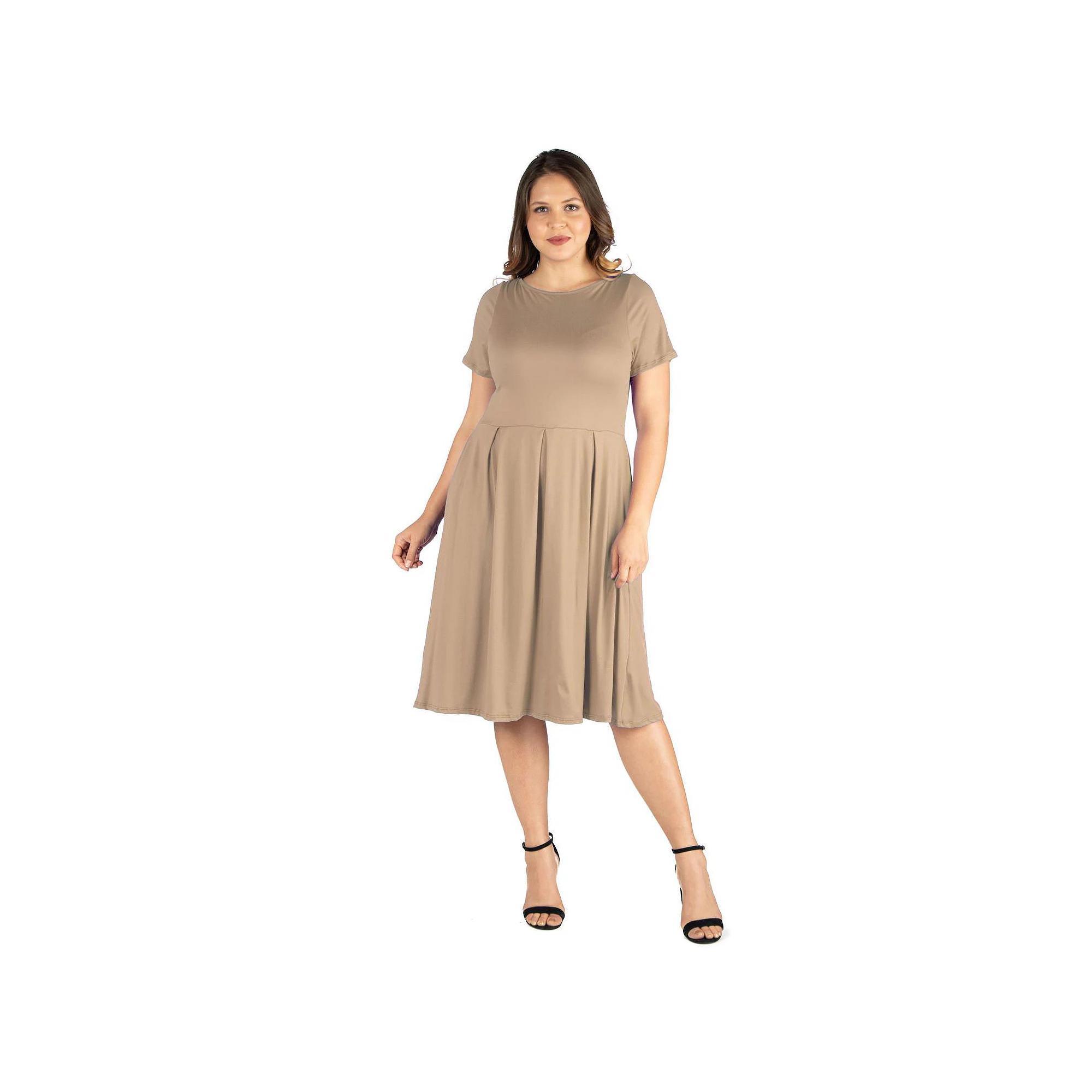 Plus Size 24Seven Comfort Apparel Ruffled Midi Skater Dress, Women's, Size: 1XL, Brown Product Image