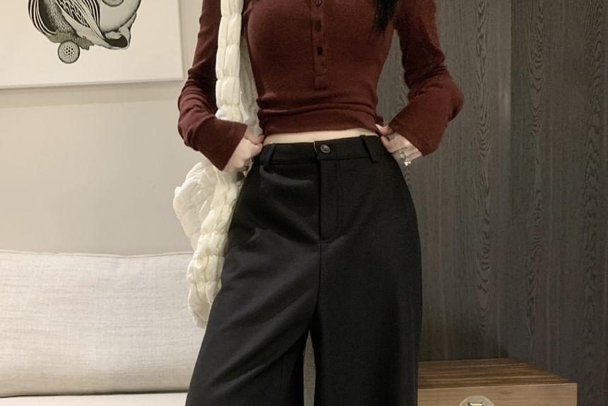 High Rise Plain Wide Leg Pants Product Image