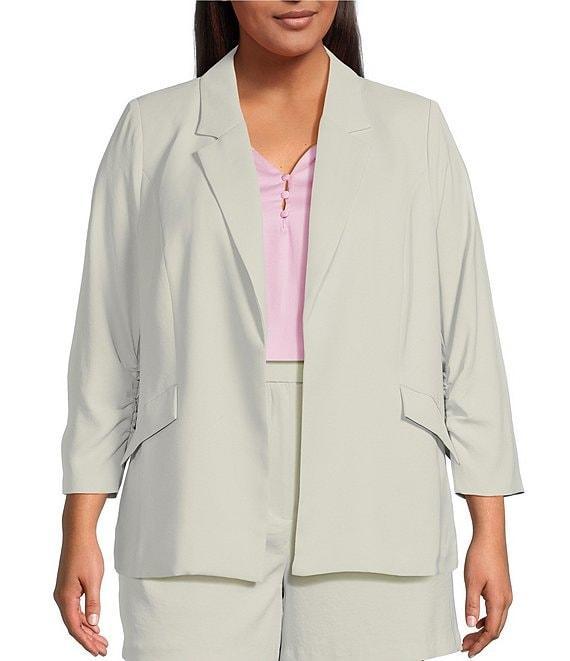 Skies Are Blue Plus Size Notch Lapel Shirred 3/4 Sleeve Open Front Coordinating Statement Blazer Product Image
