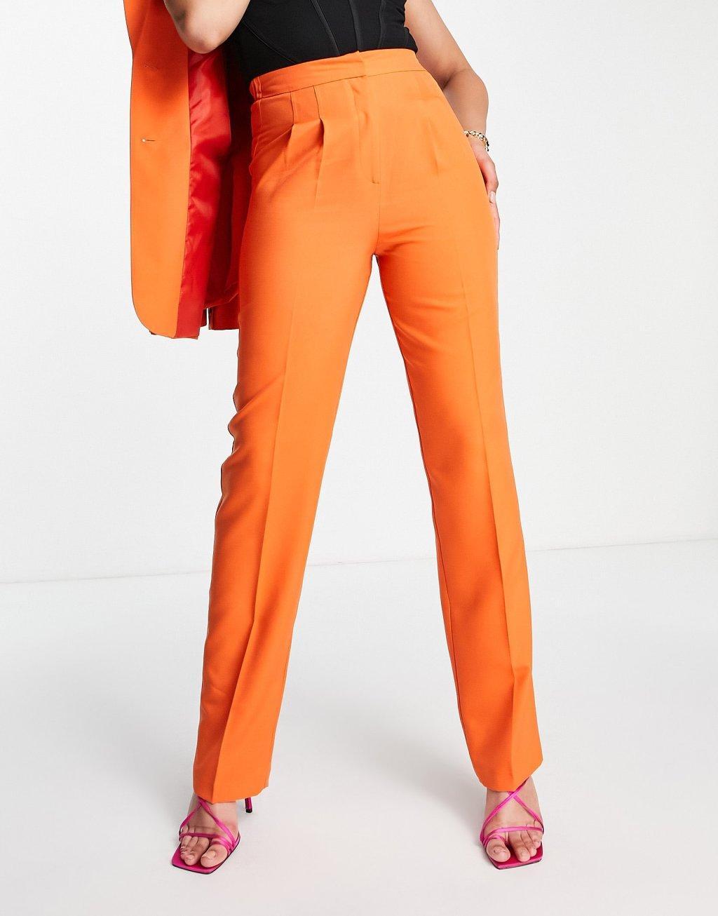 ASOS DESIGN Tall masculine suit pants with elastic waist in orange Product Image