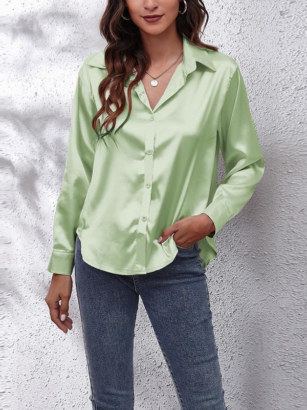 Long Sleeves Loose Solid Color Lapel Blouses Product Image