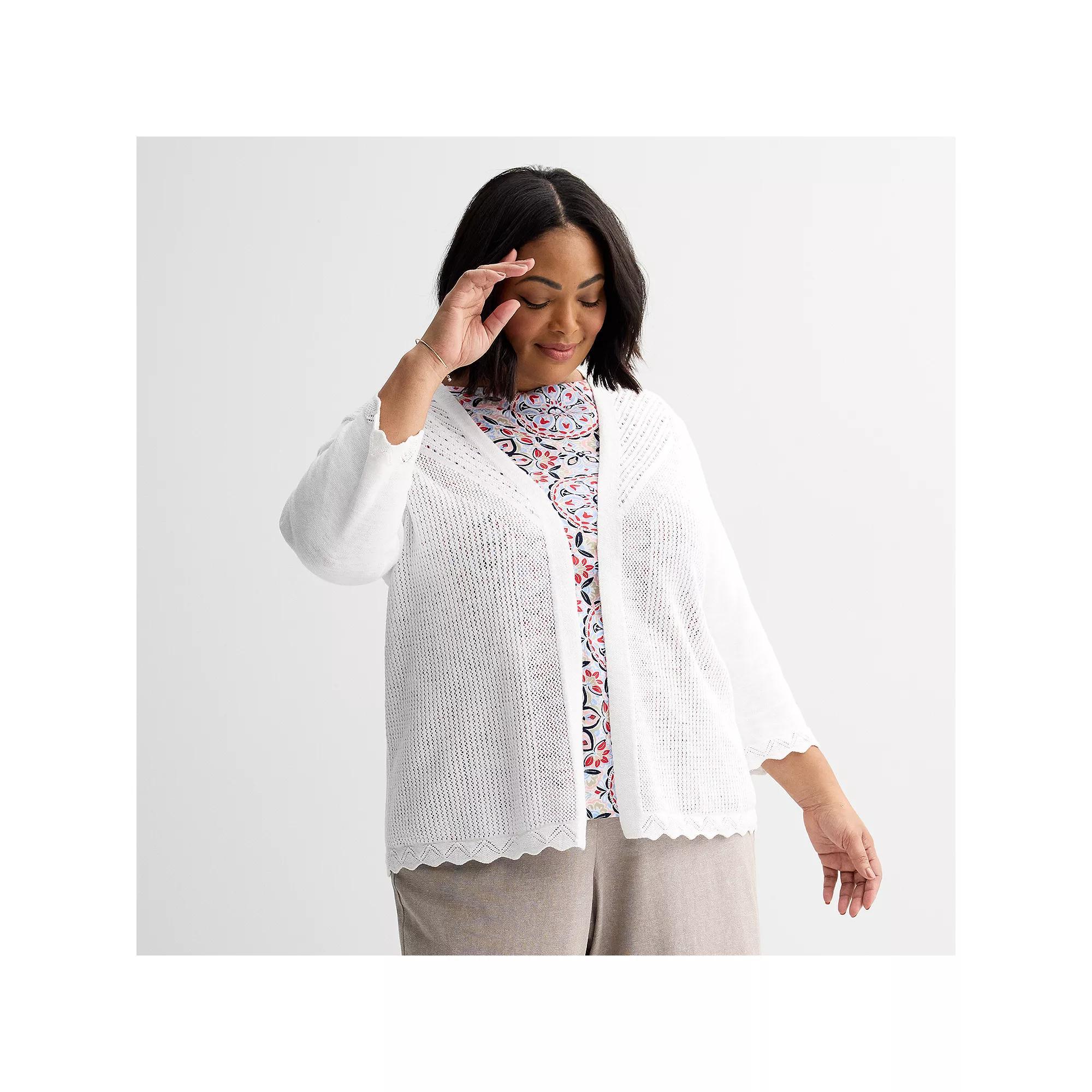 Plus Size Croft & Barrow® Pointelle Open Front Cardigan, Women's, Size: 5XL, White Product Image