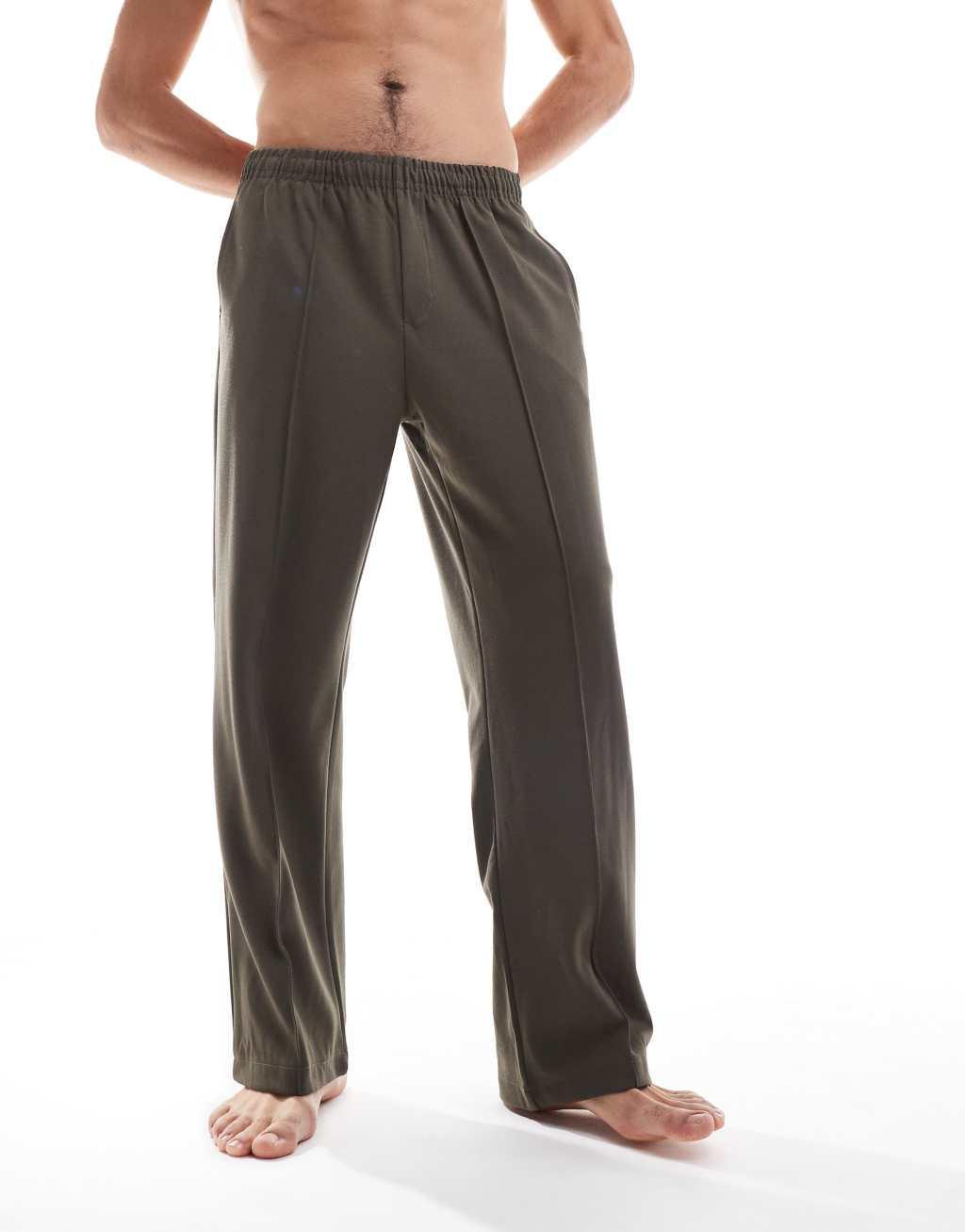 ONLY & SONS elasticized waist wide leg sweatpants in light brown Product Image