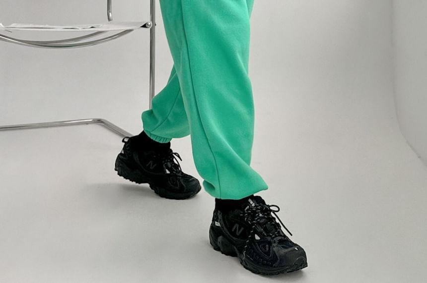 Drawstring Waist Plain Fleece-Lined Sweatpants Product Image