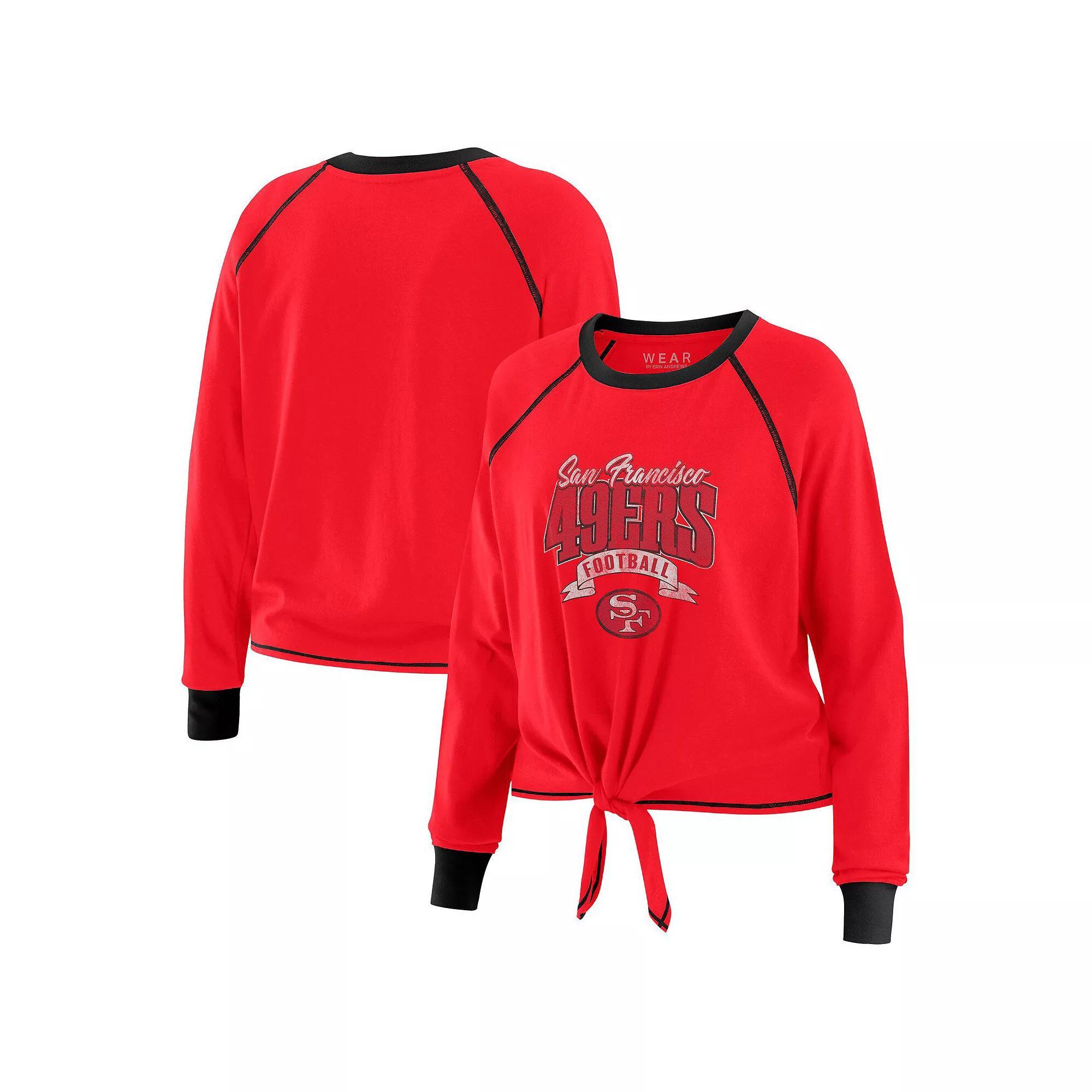 Women's WEAR by Erin Andrews Red/Black Atlanta Falcons Tie-Front Long Sleeve Top,  Product Image