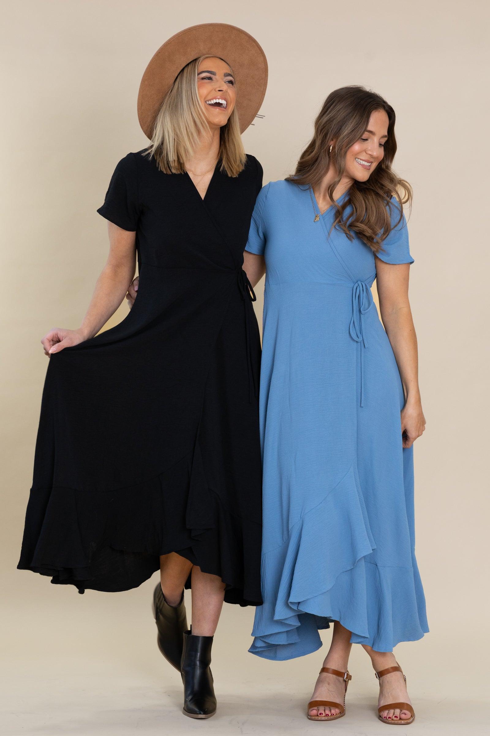 Solid Surplice Maxi Dresses With Short Sleeves Product Image