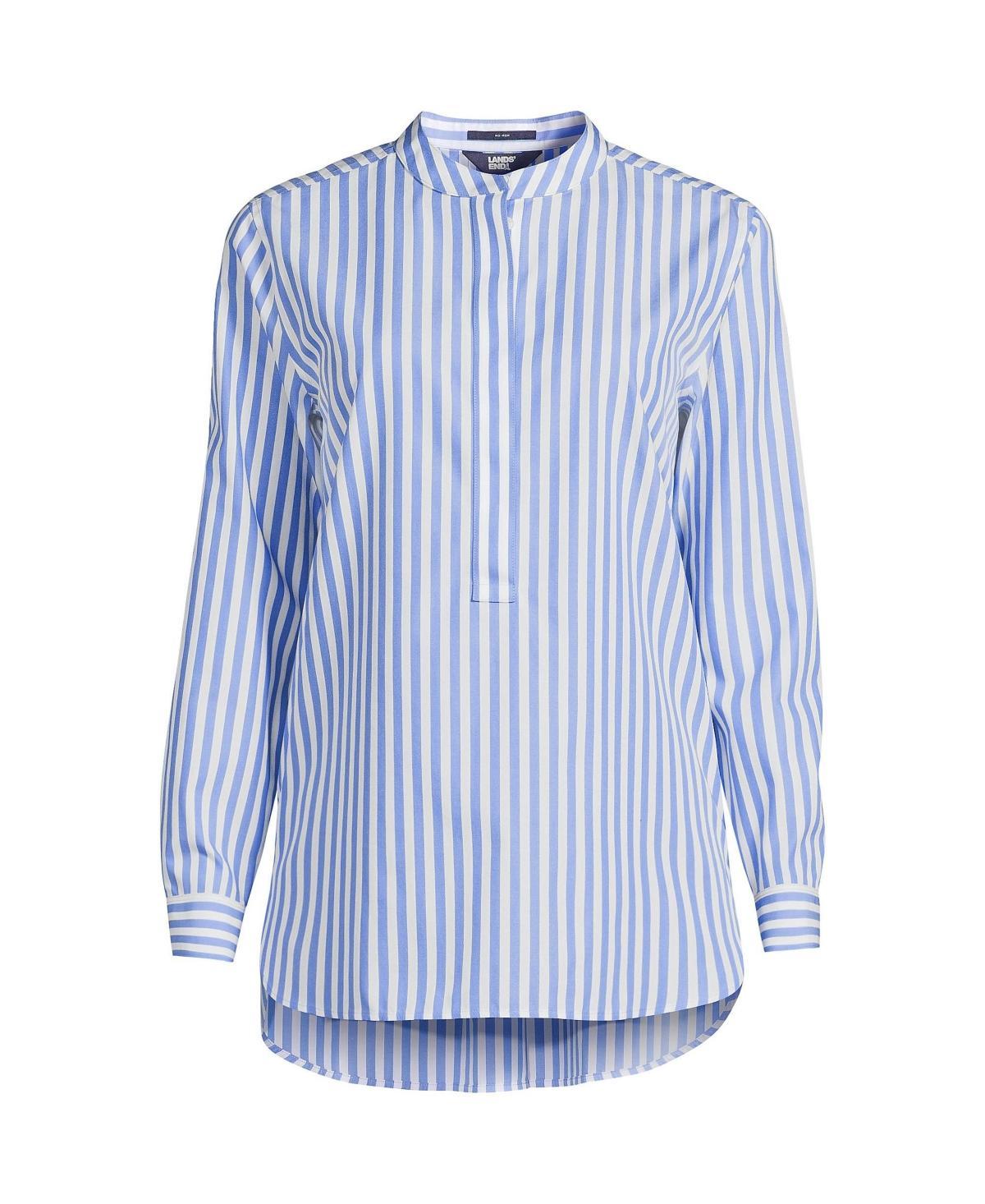 Women's Lands' End No Iron Long Sleeve Banded Collar Popover Shirt, Size: Large, White Product Image