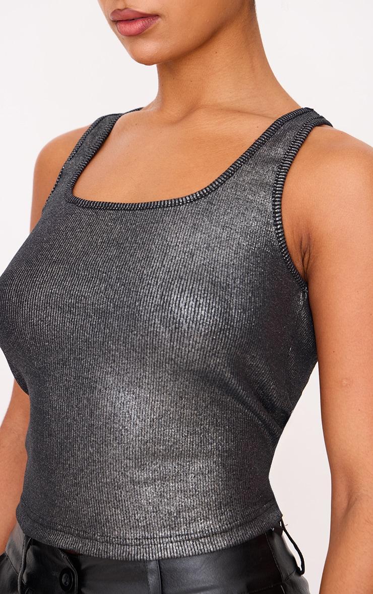 Silver Metallic Ribbed Scoop Neck Long Vest Top Product Image