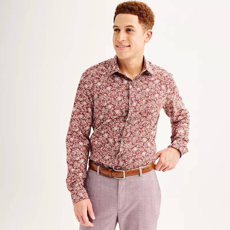 Mens Apt. 9 Slim-Fit Performance Wrinkle Resistant Dress Shirt Red Tweed Print Product Image