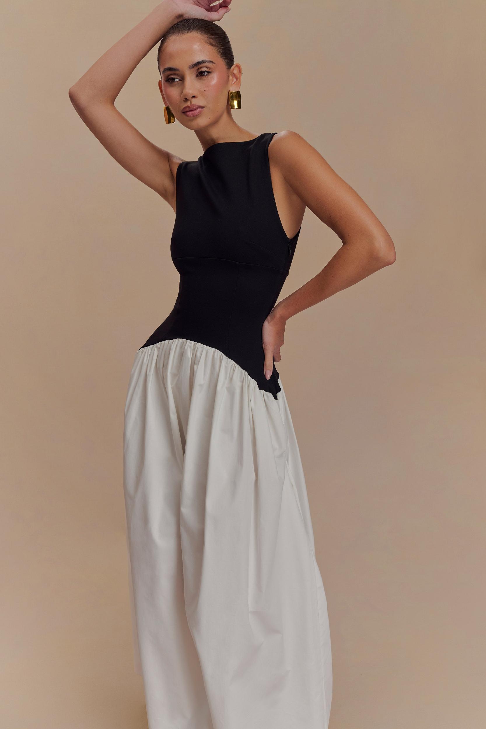 Acacia Contrast Sleeveless Maxi Dress - Black/White Product Image