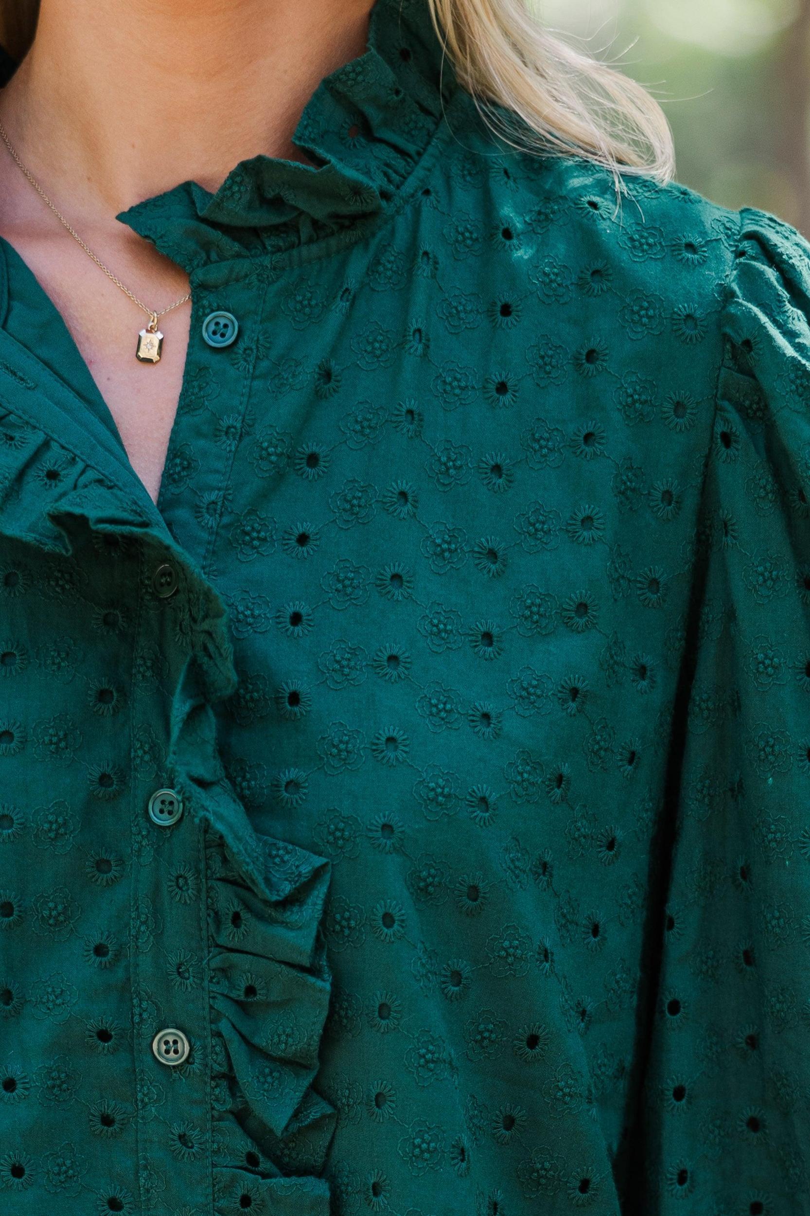 It's All True Pine Green Eyelet Blouse Female Product Image