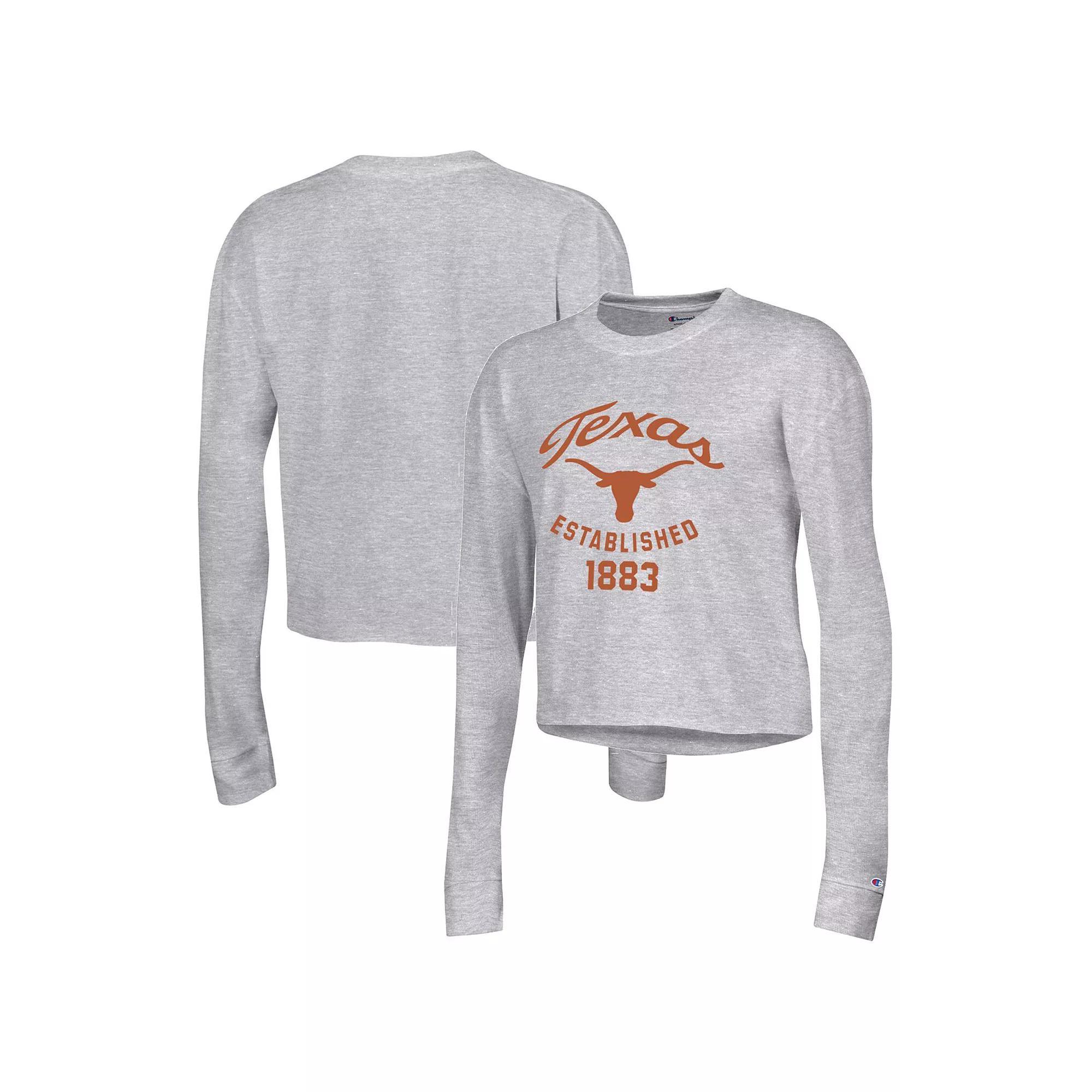 Women's Champion Gray Texas Longhorns Boyfriend Cropped Long Sleeve T-Shirt,  Product Image