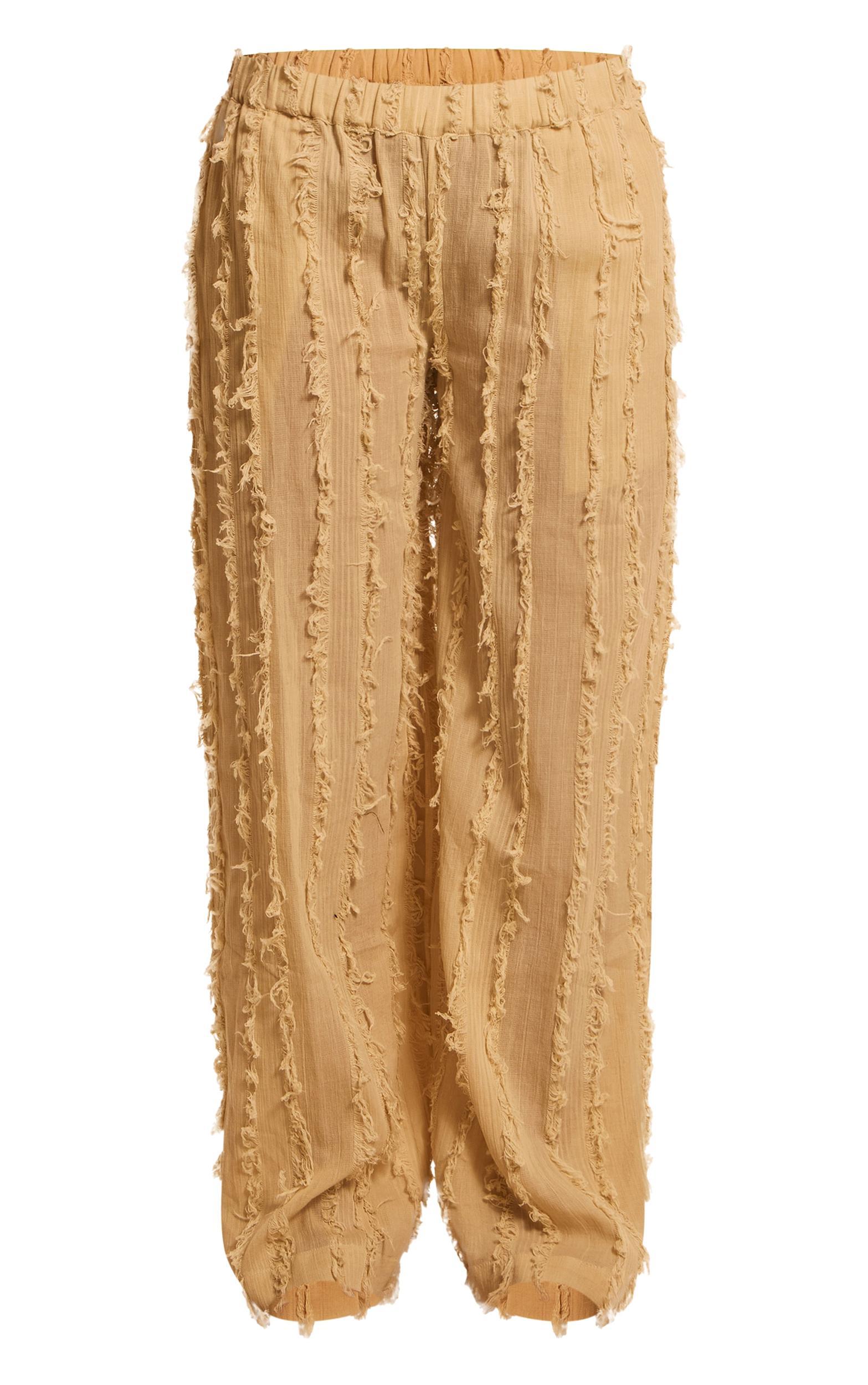 Stone Cotton Distressed Seam Detail Pants Product Image