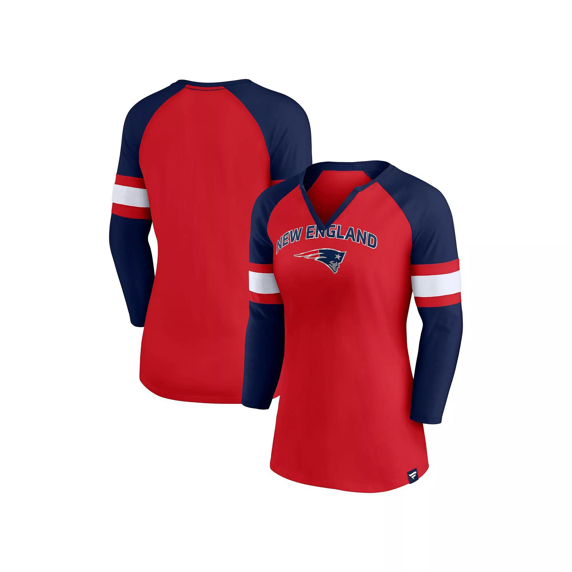 Women's Fanatics Branded Red/Navy New England Patriots Arch Raglan 3/4-Sleeve Notch Neck T-Shirt, Size: XL Product Image