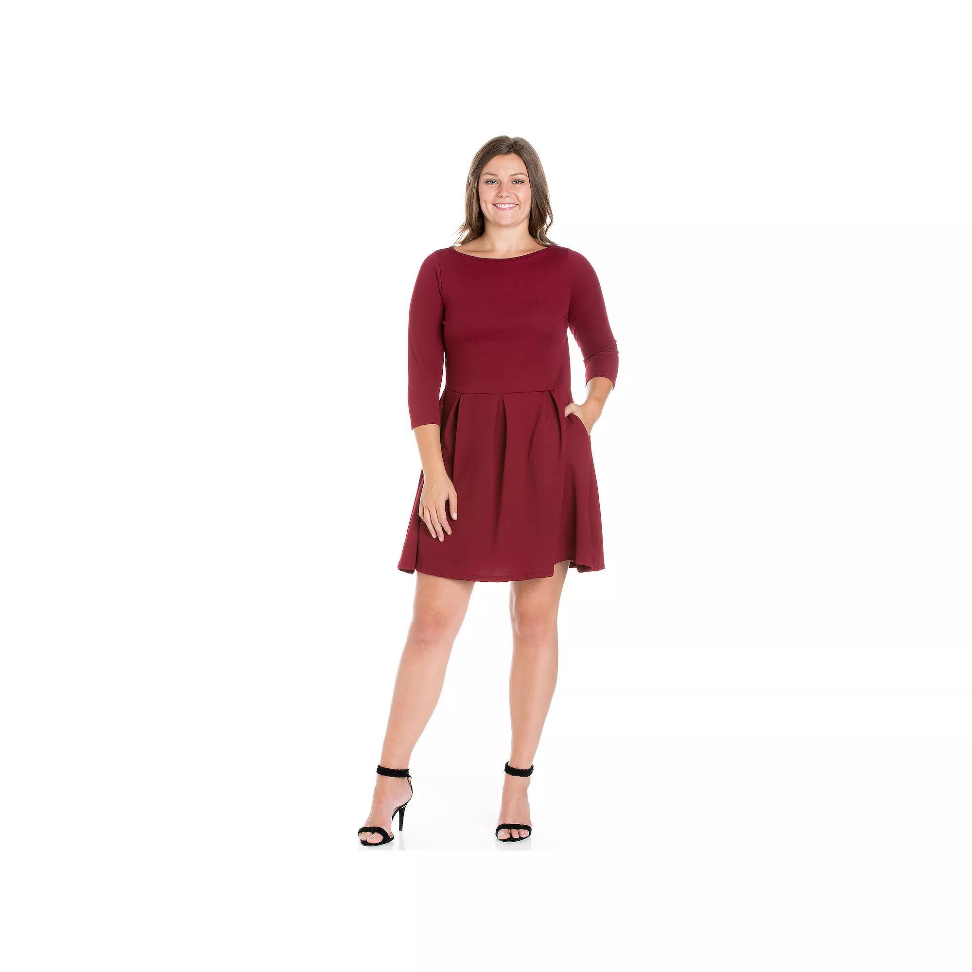 Plus Size 24seven Comfort Apparel Perfect Fit and Flare Pocket Dress, Women's, Size: 2XL, Dark Red Product Image