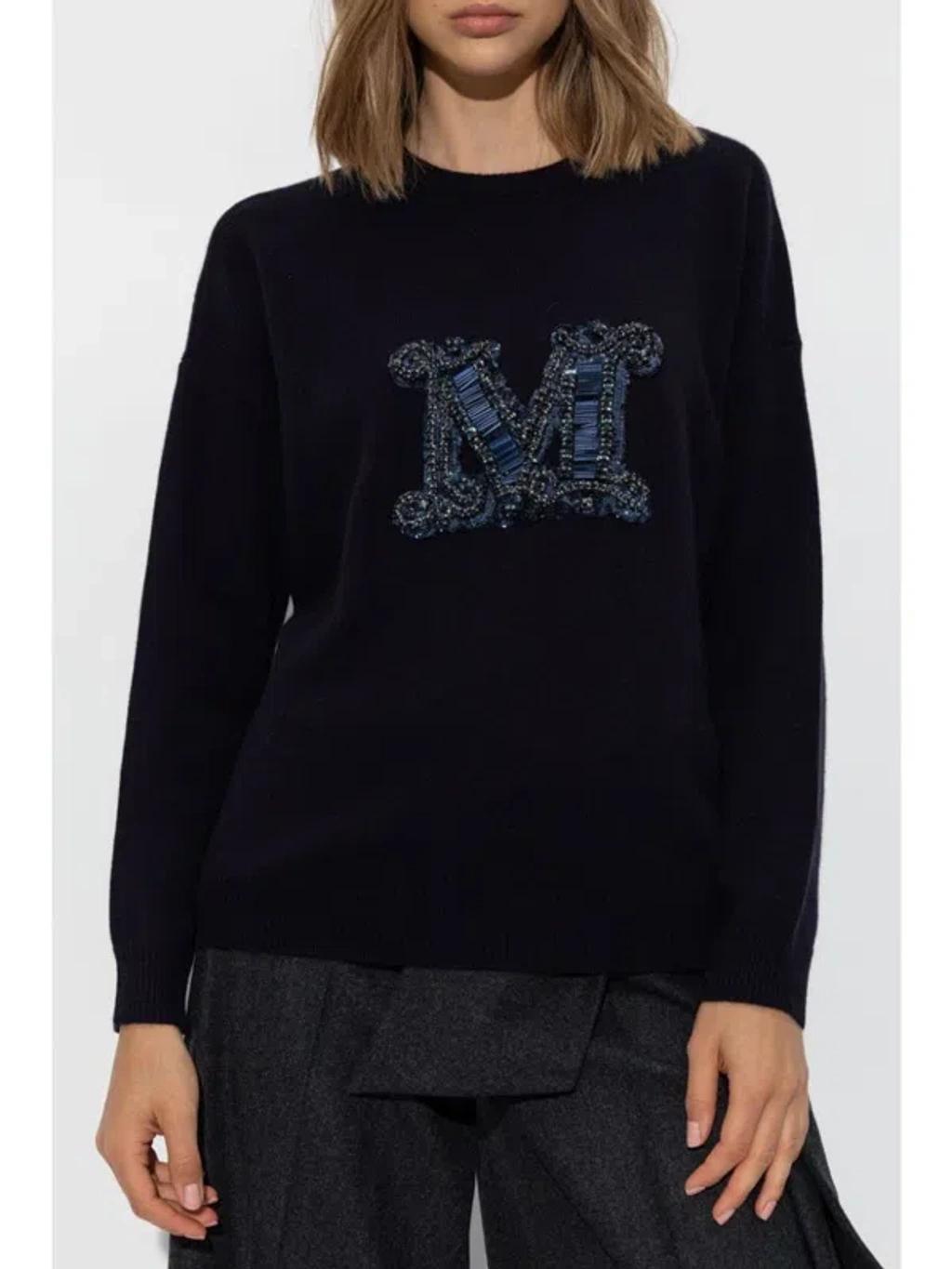 MAX MARA Logo Embroidered Knitted Jumper In Blue Product Image