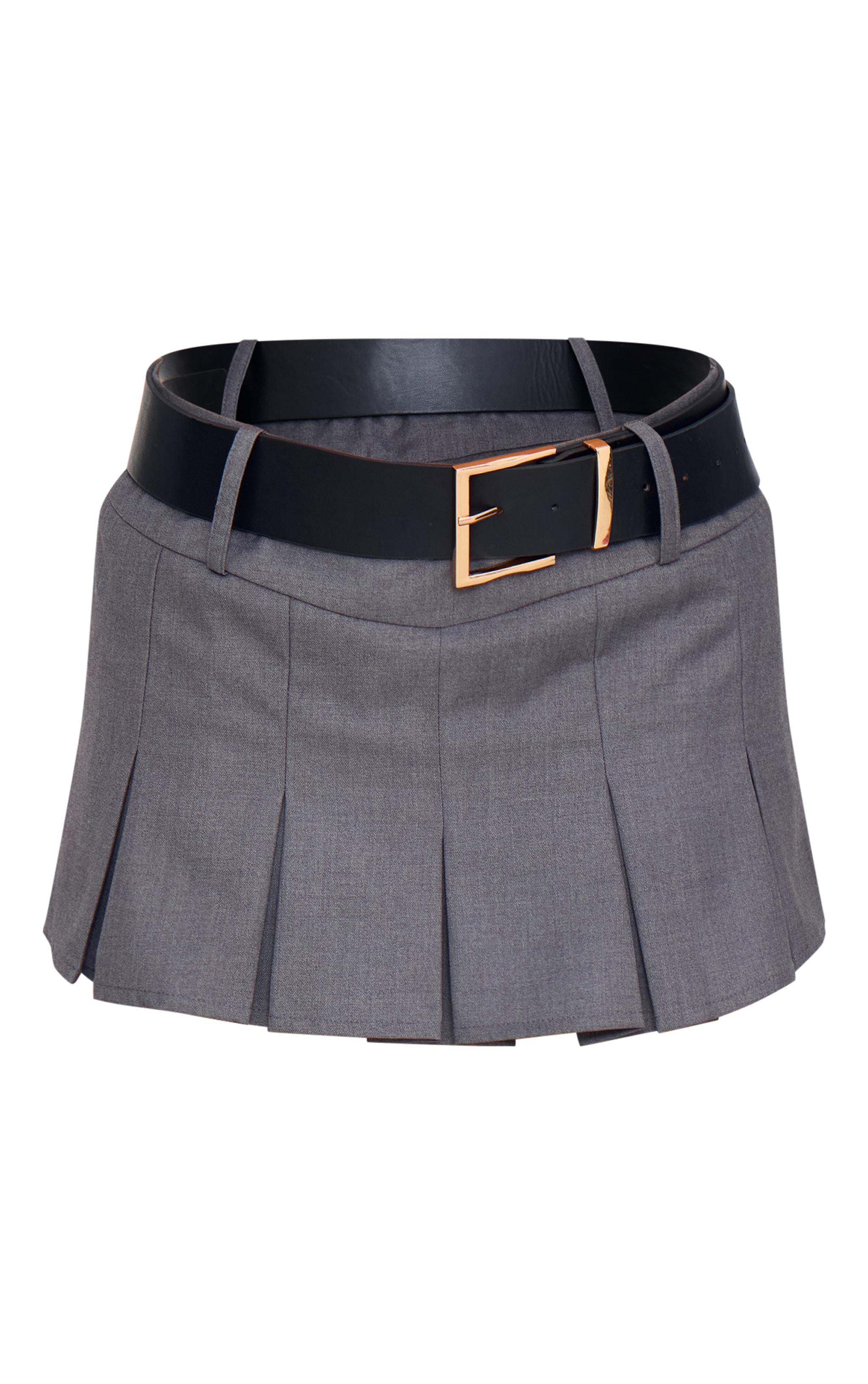 Charcoal Dip Waist Tailored Woven Pleated Mini Skort Product Image