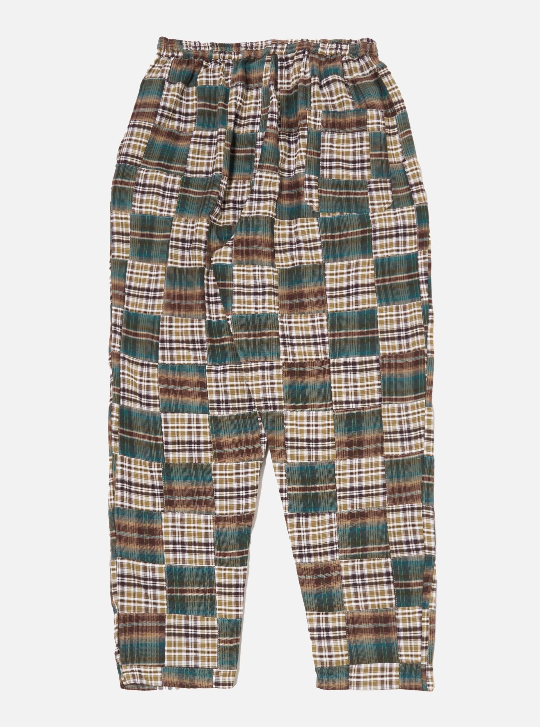 Universal Works Long Pyjama Set in Green/Brown Patchwork Madras Product Image