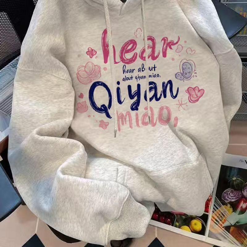 Lettering Print Drawstring Hoodie Product Image