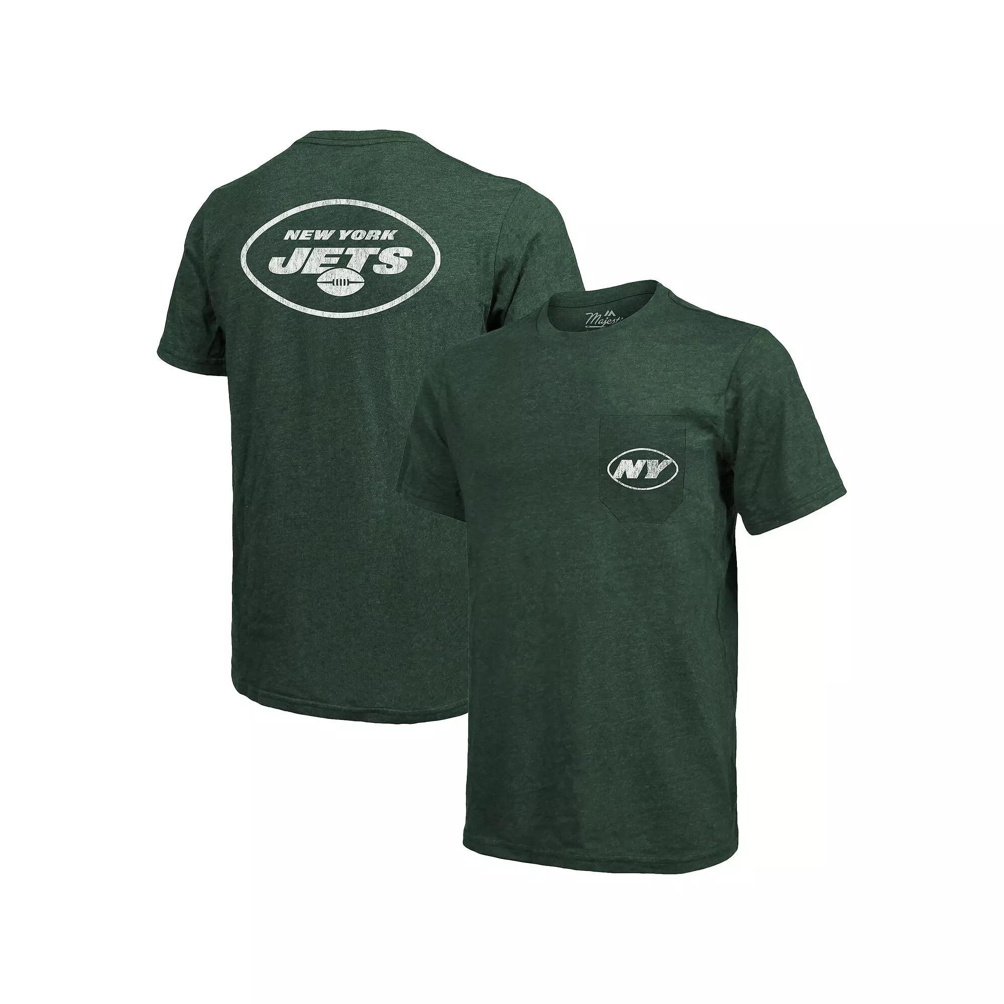 New York Jets Majestic Threads Tri-Blend Pocket T-Shirt - Heathered Green, Men's,  Product Image