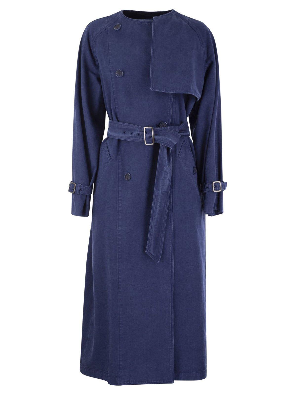 Canvas Double-breasted Trench Coat In Navy Product Image