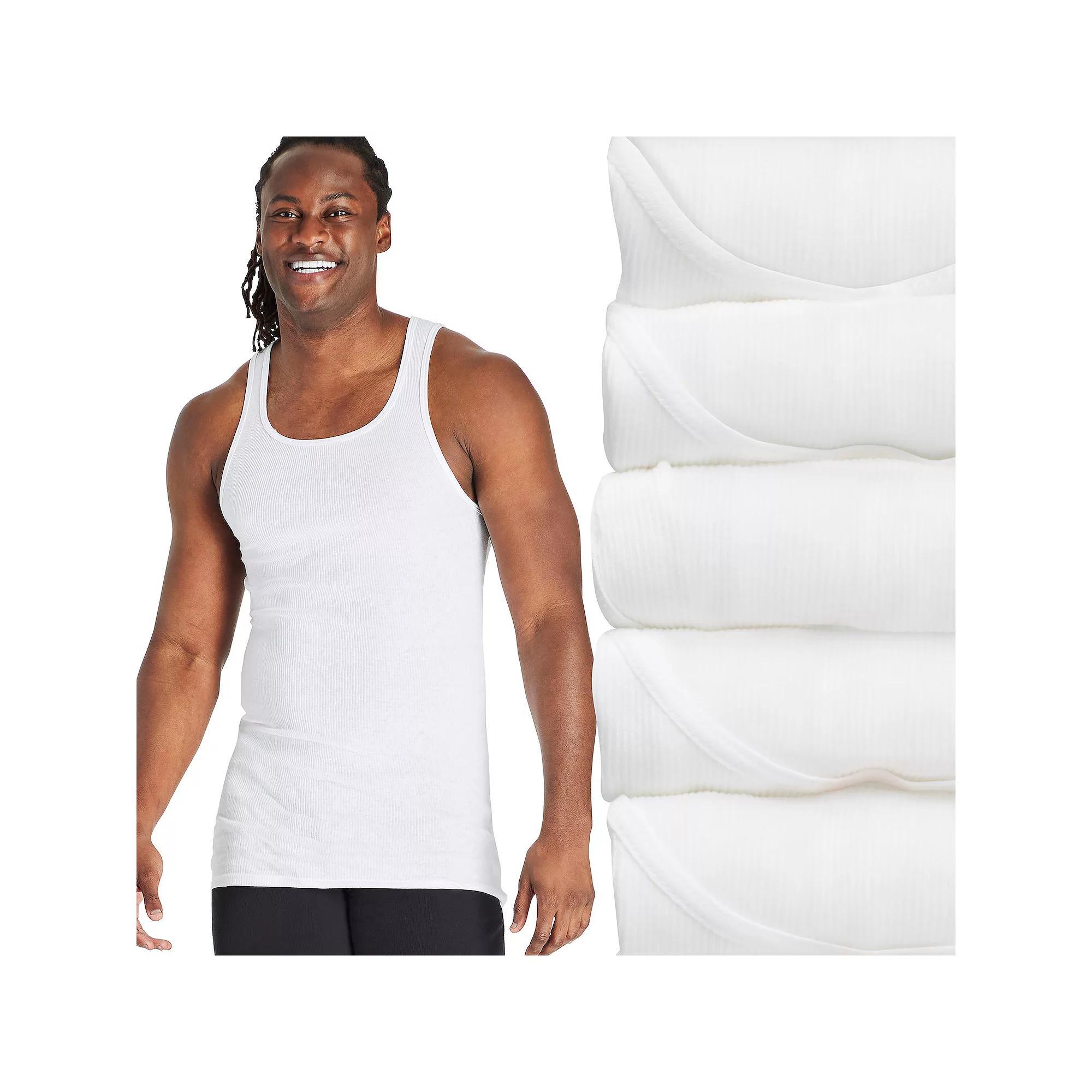 Tall Hanes Ultimate 5-Pack Men's White Cotton Tank Undershirt, Size: XL Tall Product Image