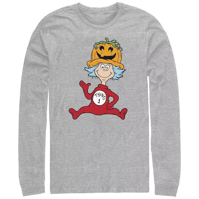 Mens Dr. Seuss Thing 1 Pumpkin Hat Long Sleeve Graphic Tee Athletic Grey Product Image