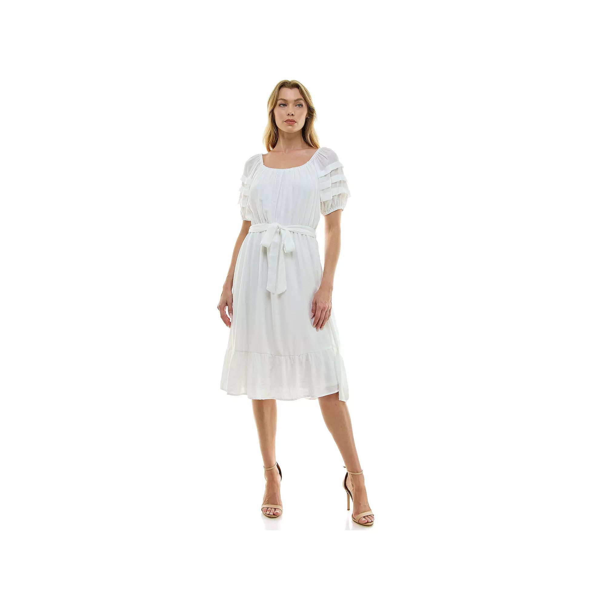 Women's Luxology Pleated Sleeve Belted Midi Dress,  Product Image