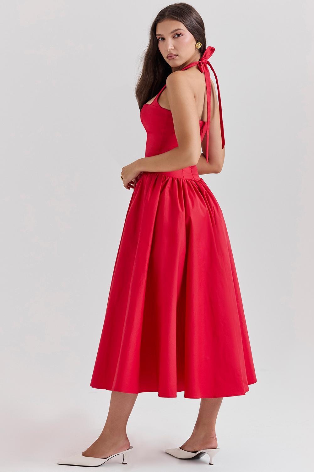 Coquette  scarlet halter midi dress Product Image