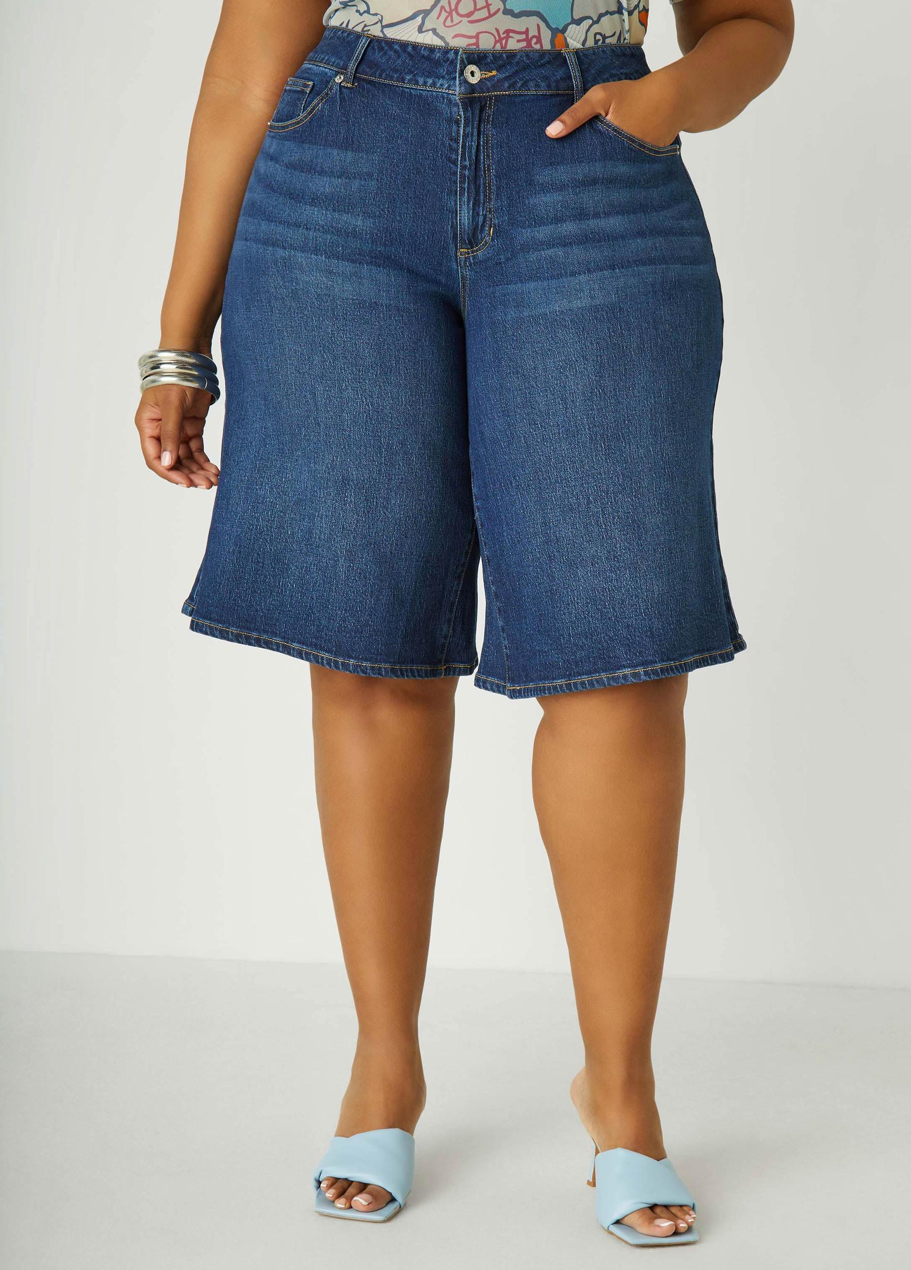 Plus Size Wide Leg Denim Shorts Ashley Stewart Product Image
