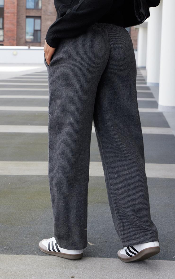 Charcoal Textured Low Rise Drawstring Straight Leg Pants Product Image