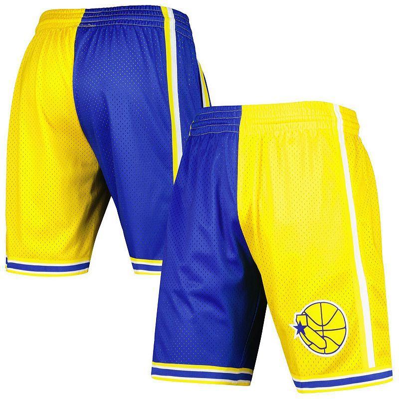 Men's Mitchell & Ness Royal/Gold Golden State Warriors Hardwood Classics 1995 Split Swingman Shorts, Size: Medium, Blue Product Image