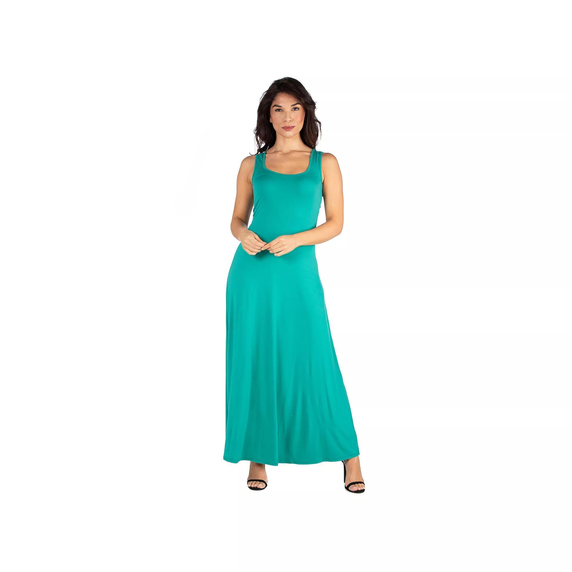Women's 24seven Comfort Apparel Fit And Flare A-Line Sleeveless Maxi Dress, Size: Large, Green Product Image