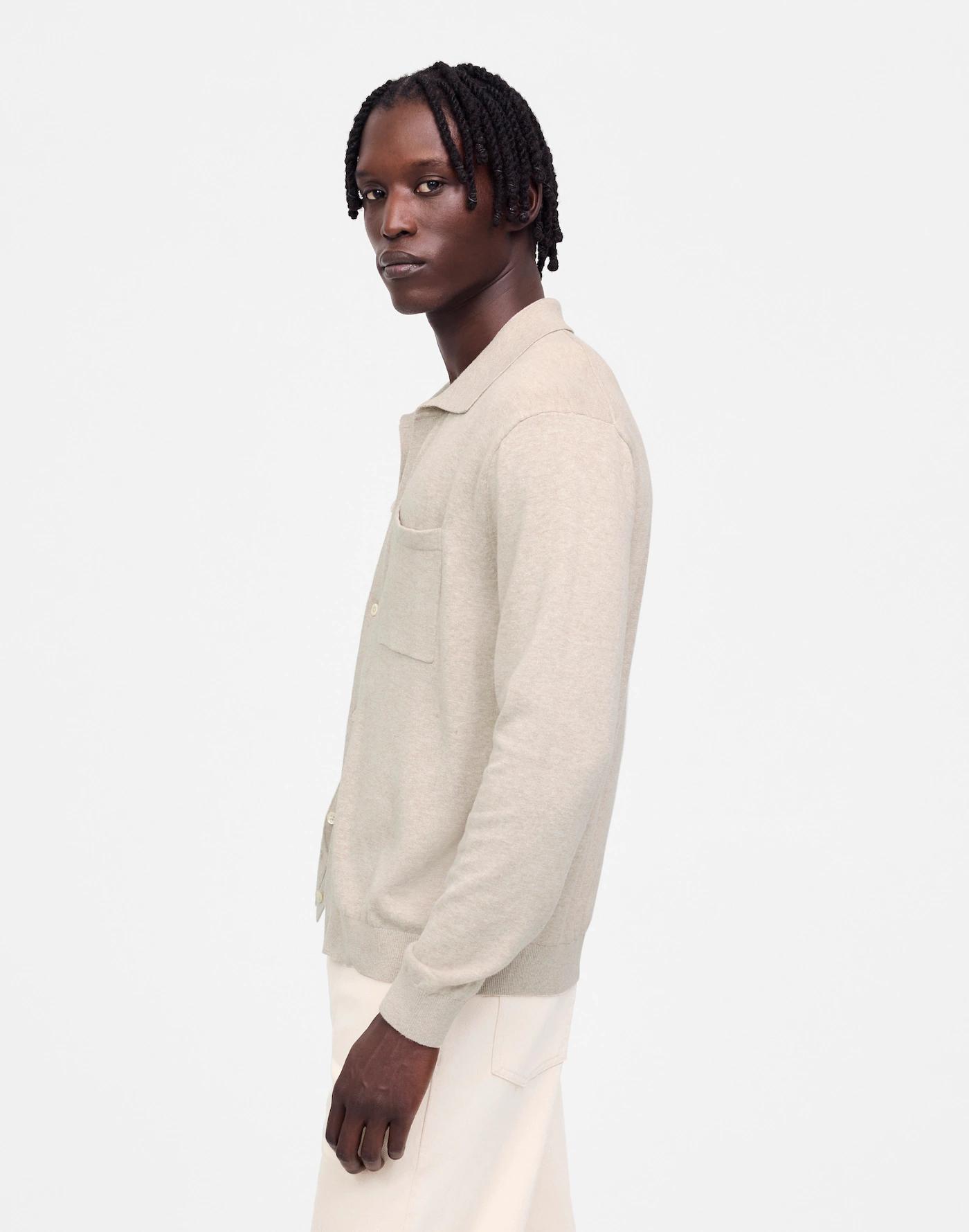Button-Up Sweater Polo in Lightweight Cotton-Linen Blend Product Image