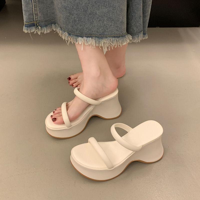 Platform Wedge Heel Slide Sandals Product Image