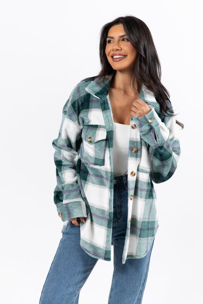 Wind Down Green Fleece Plaid Shacket FINAL SALE Product Image