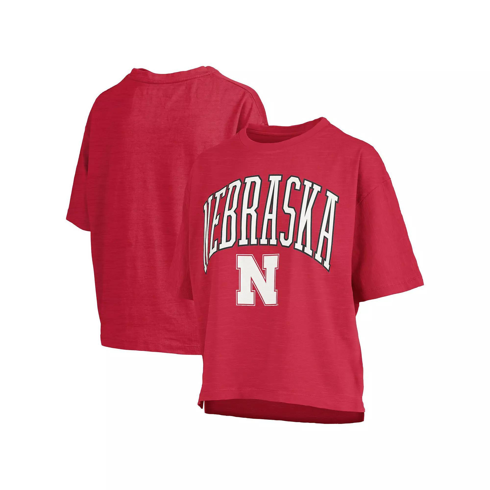 Women's Pressbox Scarlet Nebraska Huskers Nelson Arch Over Logo Waist Length Oversized Slub T-Shirt, Size: Large, Red Product Image