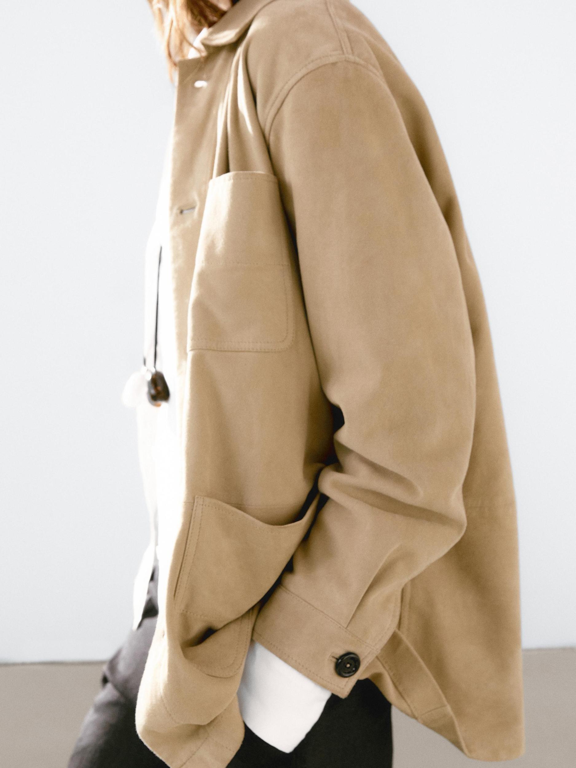 Suede leather mid jacket with pockets Product Image