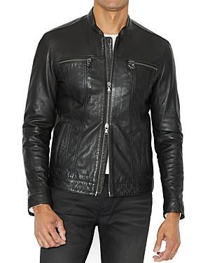 John Varvatos Star Usa Leather Band Collar Moto Jacket Product Image