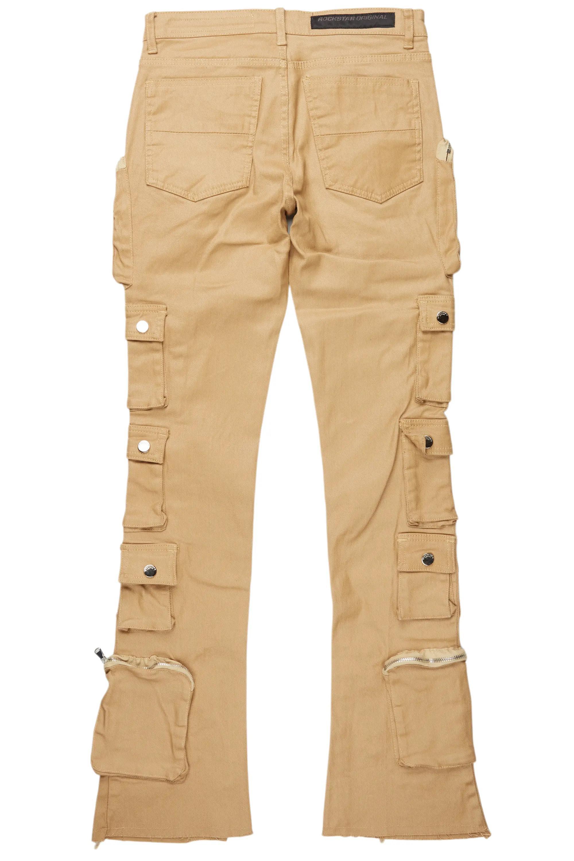 Konrad Beige Coated Stacked Flare Jean Male Product Image