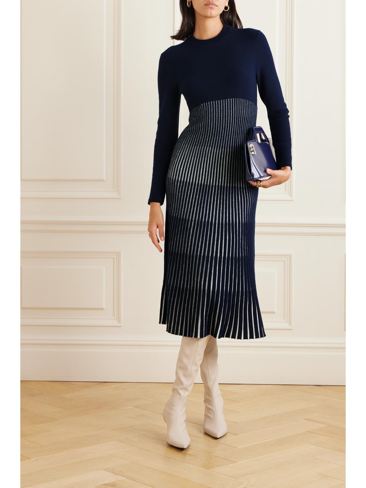 LISA YANG Finley Ribbed Cashmere Midi Dress In Blue Product Image