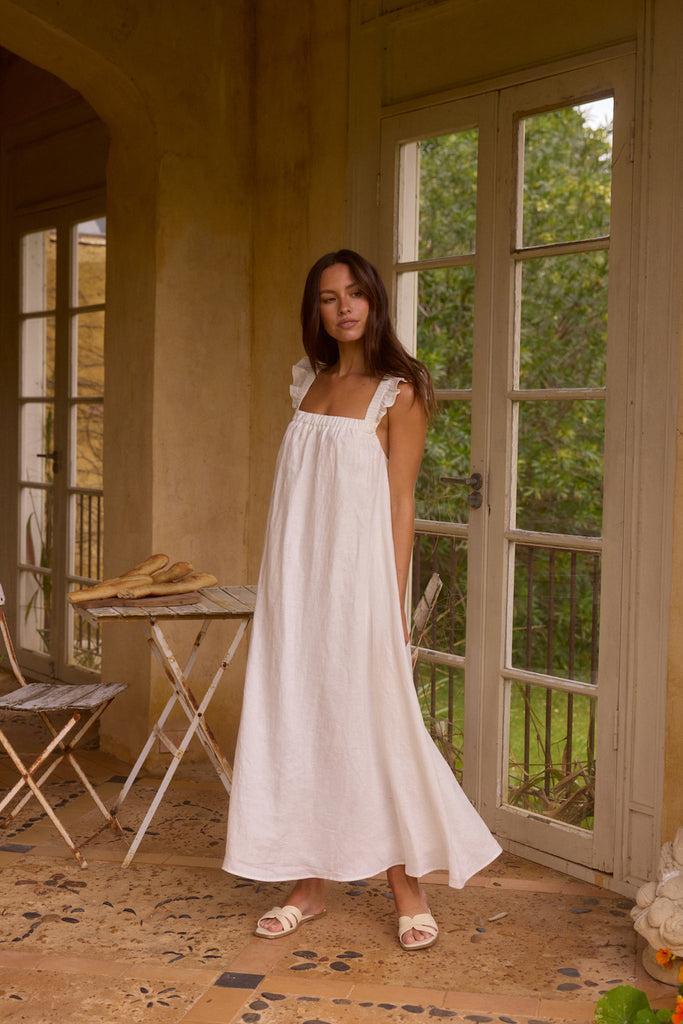 Lily 100% Linen Maxi Dress White Product Image