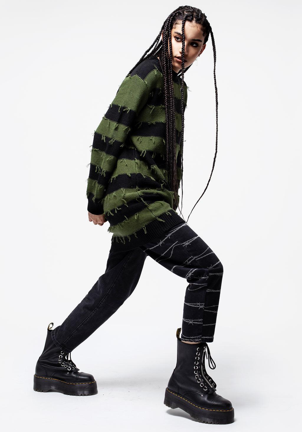 Nancy Stripe Oversized Sweater - Green and Black Product Image