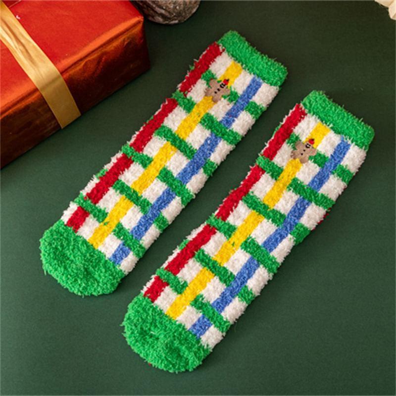 Christmas Color Block Fleece Socks Product Image