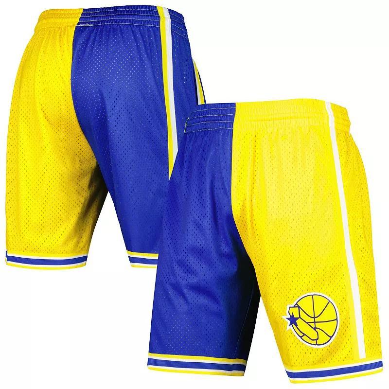 Men's Mitchell & Ness Royal/Gold Golden State Warriors Hardwood Classics 1995 Split Swingman Shorts, Size: Medium, Blue Product Image