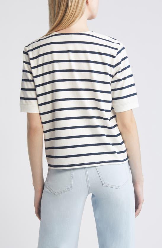 FRAME Stripe Organic Cotton Button Accent T-shirt In White Product Image