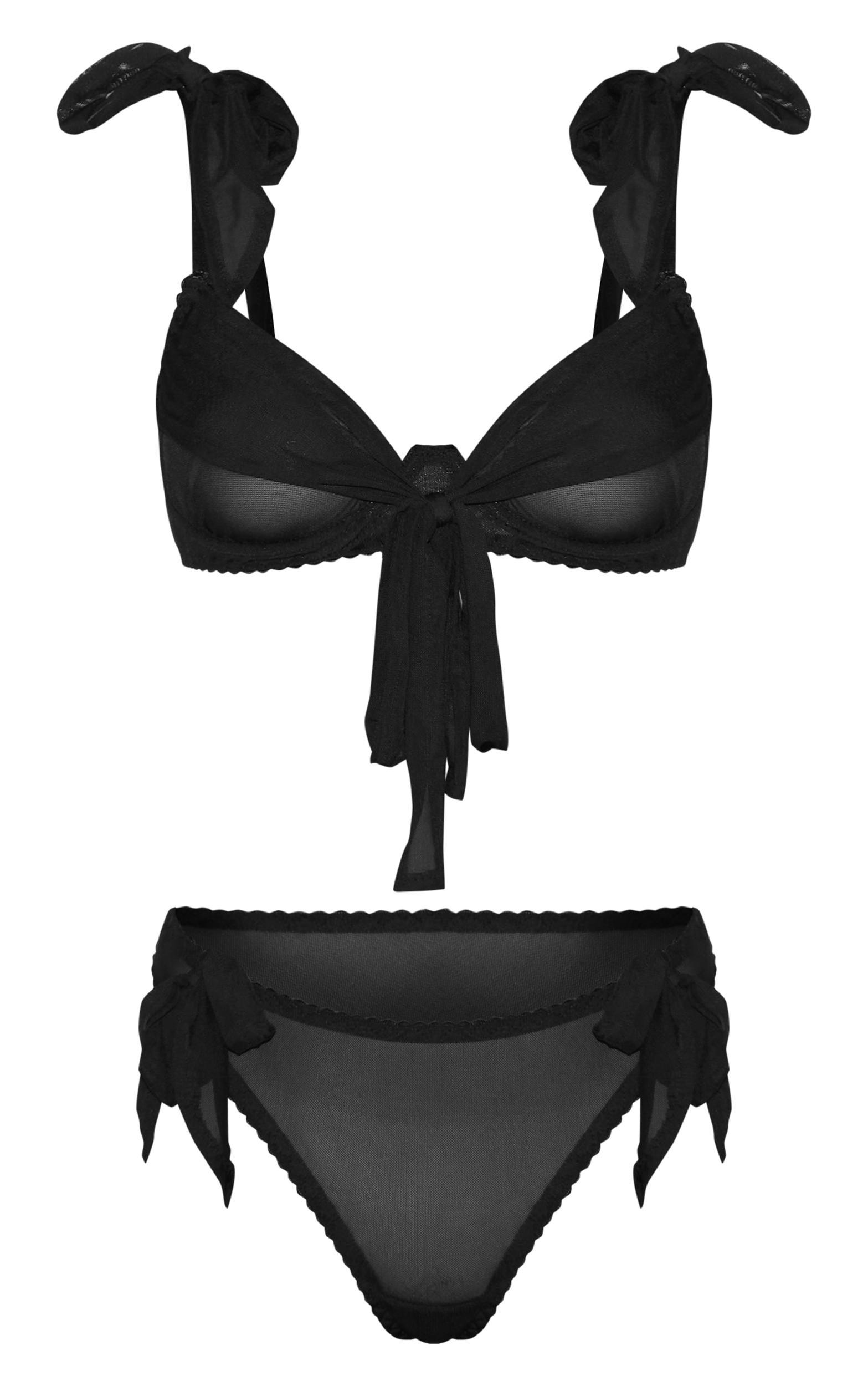 Black Mesh Bow Detail Lingerie Set Product Image