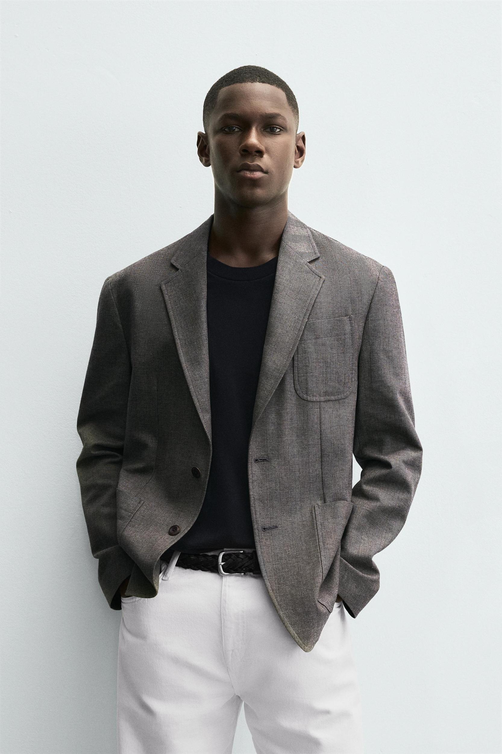HERRINGBONE TEXTURED BLAZER Product Image