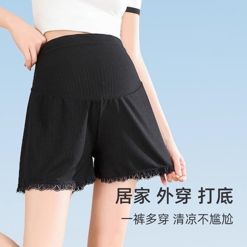 Maternity High Waist Plain Lace Trim Undershorts / Set Product Image